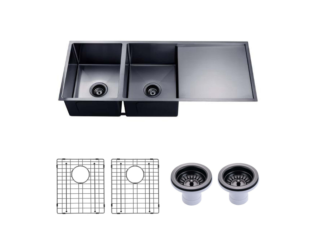 1160x460x230mm Gun Metal Grey 1.2mm Handmade Top/Undermount Double Bowls Kitchen Sink