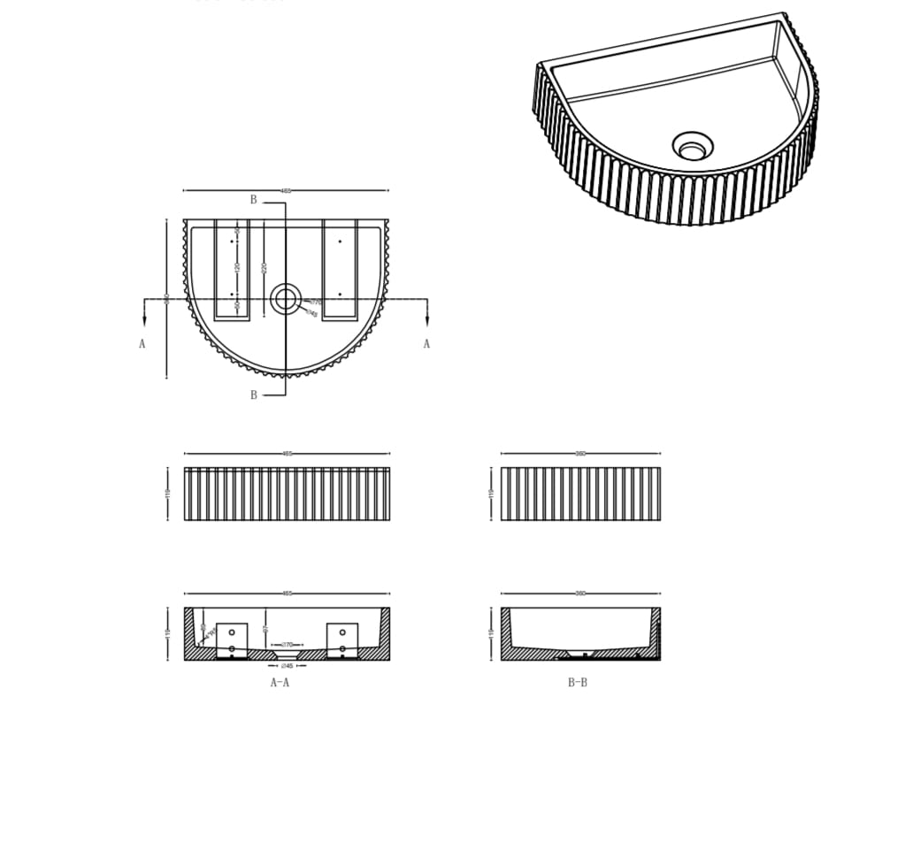 Carysil White Arch Concrete Counter Fluted Concrete Basin