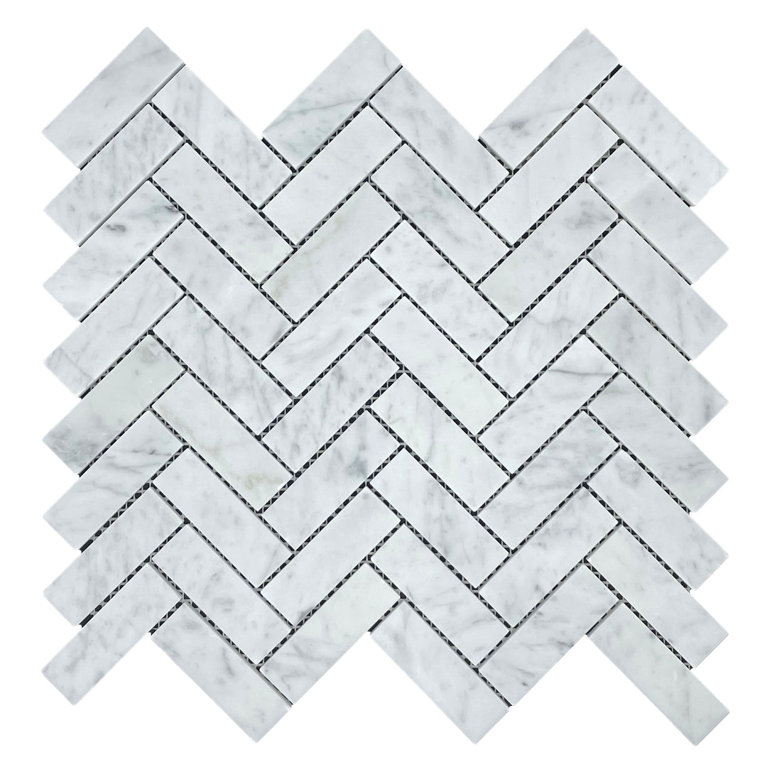 HERRINGBONE CARRARA HONED CHIP SIZE 75X25X7MM SHEET SIZE 282X305x7 - 72HERCARH -10