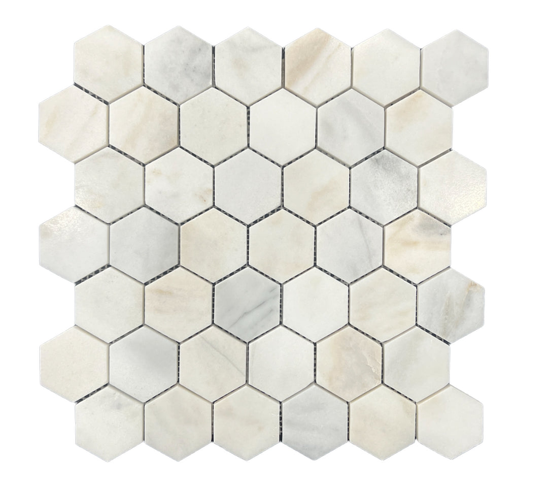 HEXAGON LOTUS WHITE HONED CHIP SIZE 48MM SHEET SIZE 298X305X10MM - 48HEXLOH-01