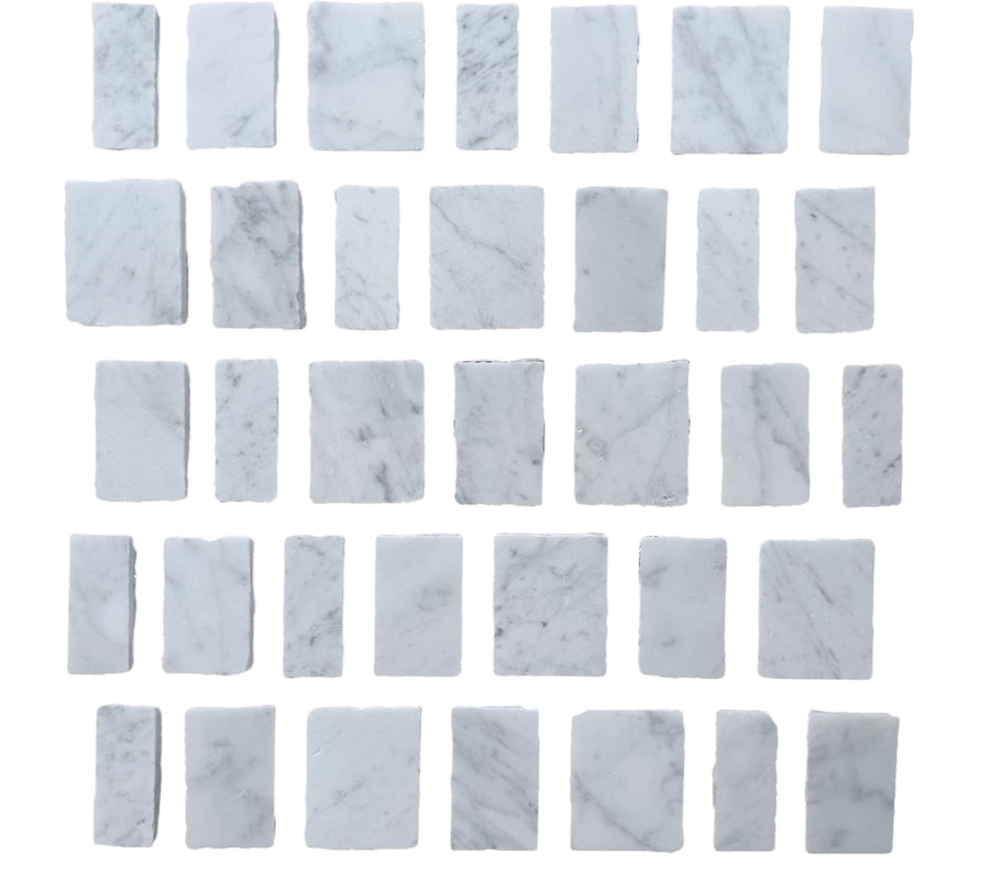 SPLIT EDGE CARRARA HONED 10MM JOINT CHIP SIZE 55X45+55X35+55X25 SHEET SIZE 315X305X7MM - SPLIT CARRARA 10MM JOINT -01