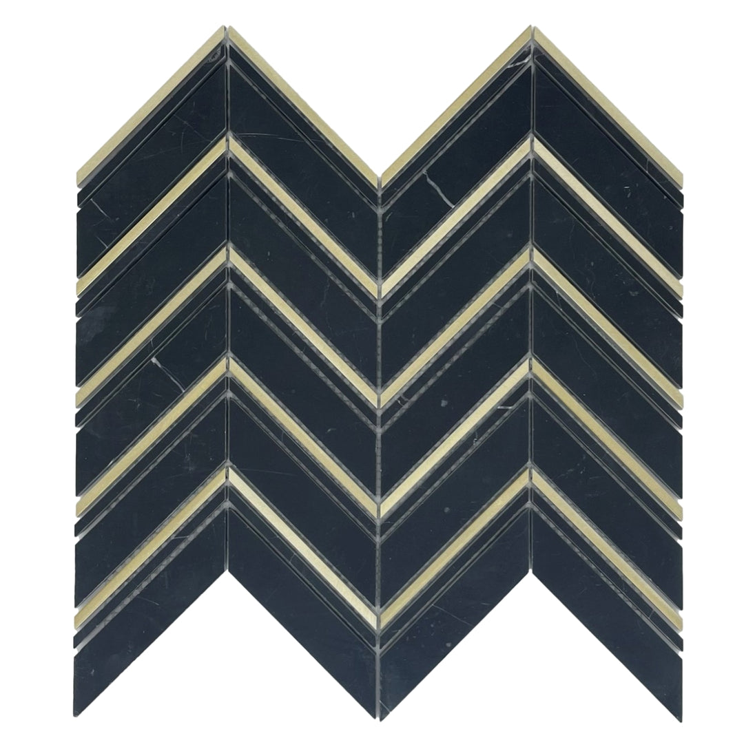 CHEVRON NERO + GOLD HONED SHEET SIZE 302X300X8MM - CHEVRON NERO+GOLD HONED -03