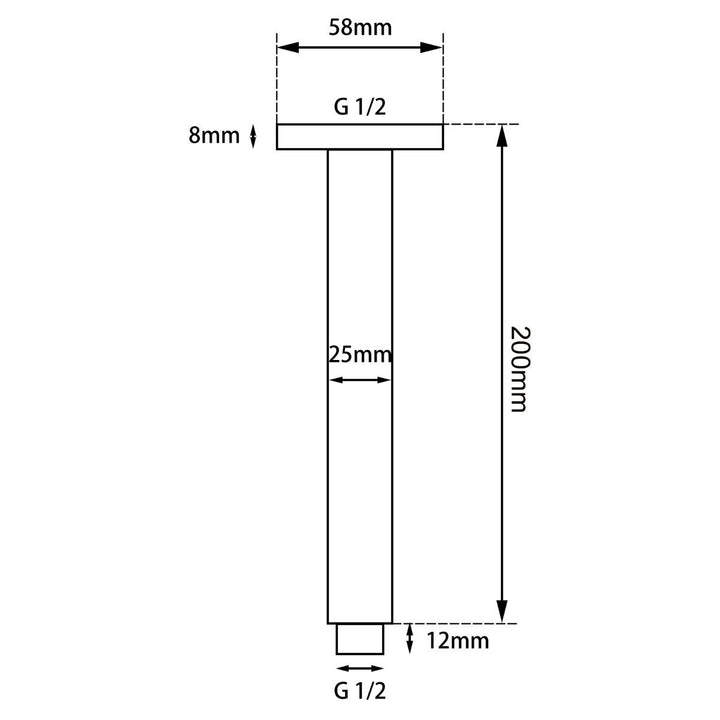 Square Brushed Nickel Ceiling Shower Arm 200mm