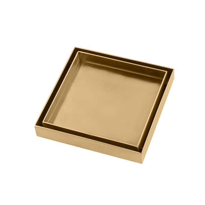 Brushed Yellow Gold Shower Grate Floor Waste Drain Smart Insert Tile 120*120mm(81.3mm Outlet)