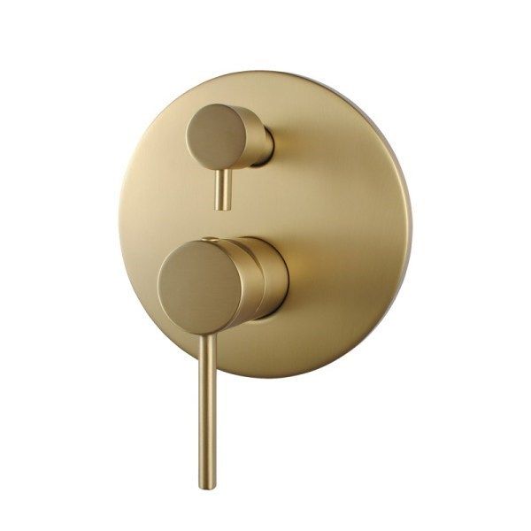 LUCID PIN Round Brushed Brass Wall Mixer with Diverter (color up)