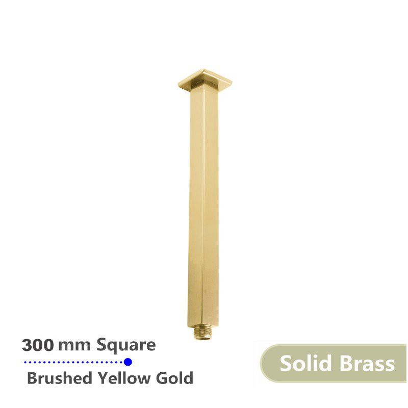 Square Brushed Brass Ceiling Shower Arm 300mm