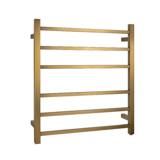 Brushed Yellow Gold Square Electric Heated Towel Rack 6 Bars