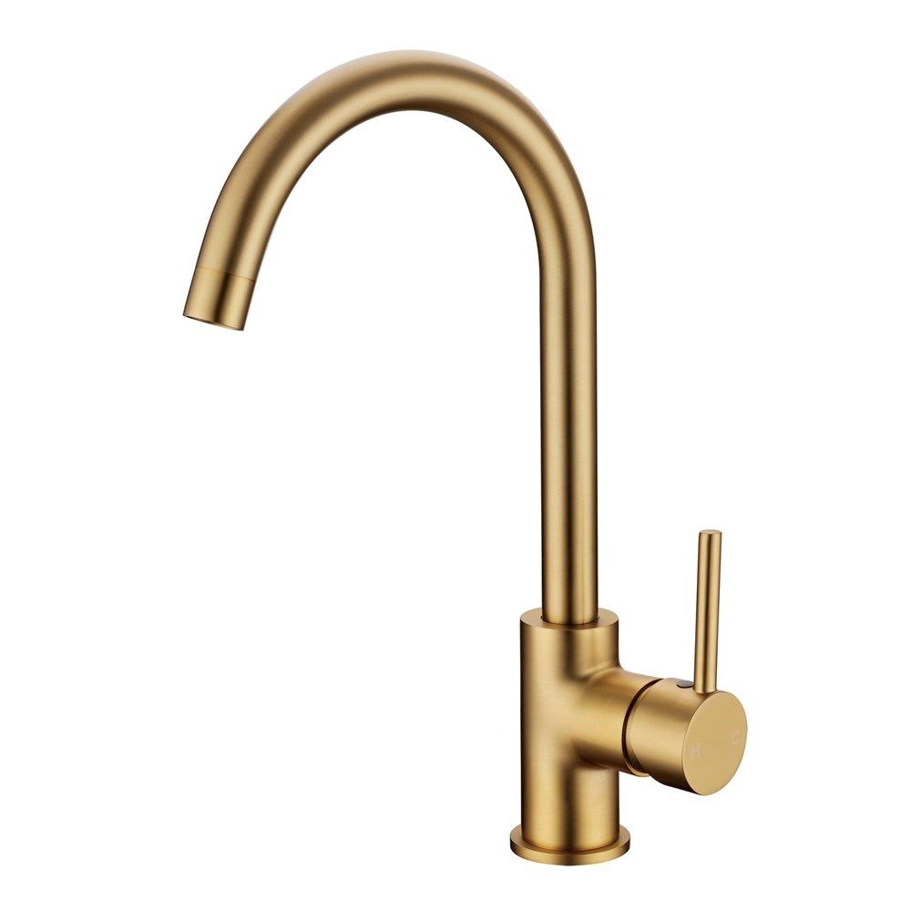 Round Brushed Yellow Gold Kitchen Sink Mixer Tap