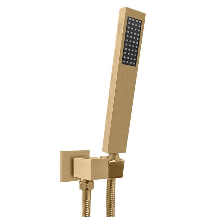 Square Brushed Brass Shower Rail with Handheld Shower (Stainless Steel Hose)