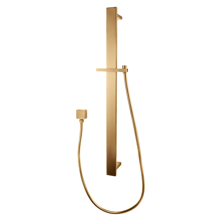 Square Brushed Brass Sliding Shower Rail without handheld Shower (PVC Hose)