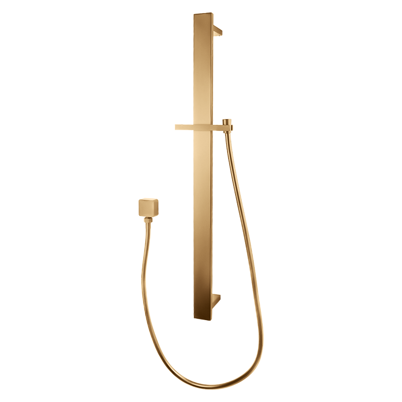 Square Brushed Brass Sliding Shower Rail without handheld Shower (PVC Hose)