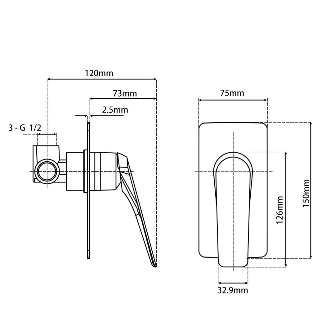 AU Square Chrome Shower/Bath Wall Mixer