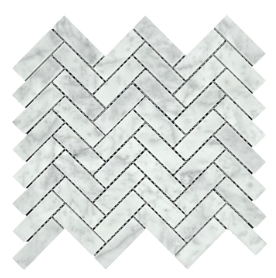 HERRINGBONE CARRARA HONED CHIP SIZE 20X64X7MM SHEET SIZE 280X248X7MM - 62HERCARH -04