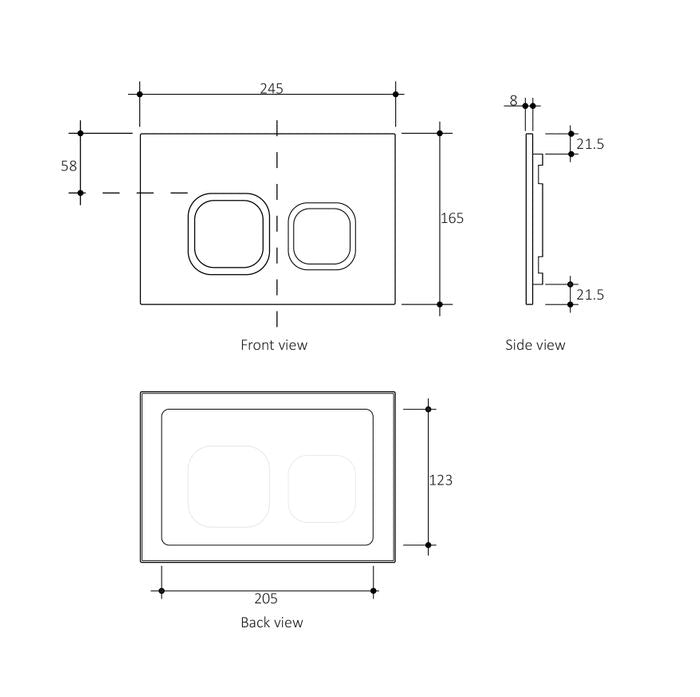 R&T Soft Square Push Plate Matte White with Chrome Trim IS30MW