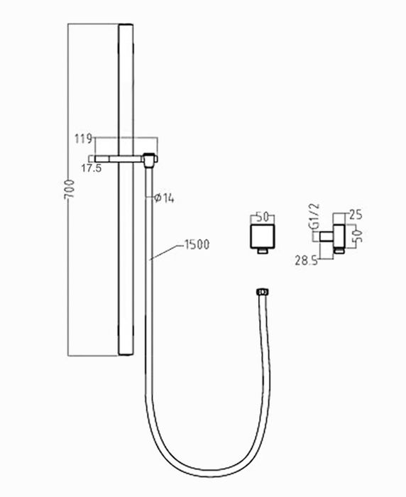 TARAN Shower Rail Brushed Nickel ITSRBN