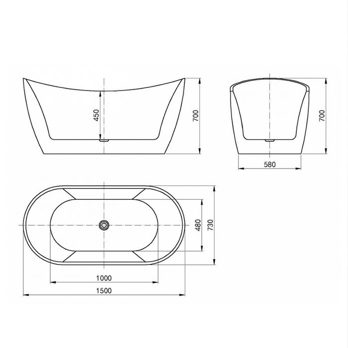 Viva High Back Bathtub 1500x750x720 NF & Gloss White IVBT-HB-1500-NF