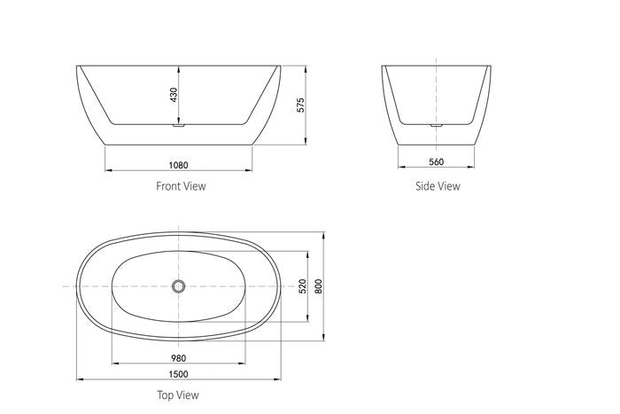 Vinny Egg Shape Bathtub 1500 NF & Gloss White IVBT-VN-1500-NF