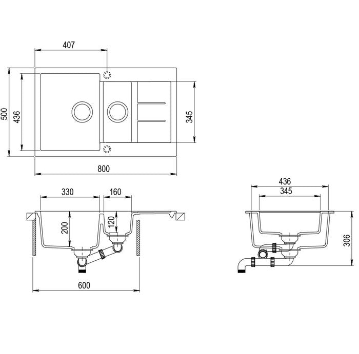 Granite Sink Black 1 & 1/2 Bowl M-KB8050D