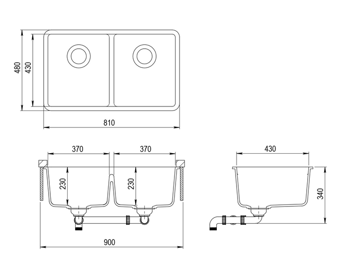 Granite Sink Black Double 810x480 M-KB8148D