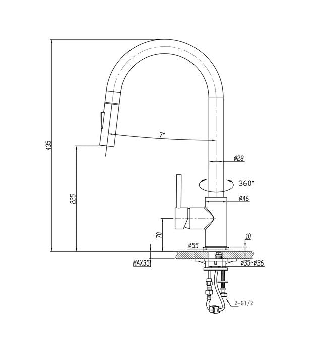 Pull Out Kitchen Mixer Brushed Gold PKM014-BG