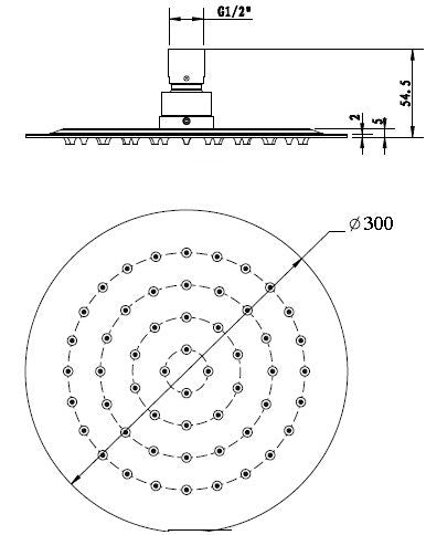 Stainless Shower Head Round 300 Black PSSH12B