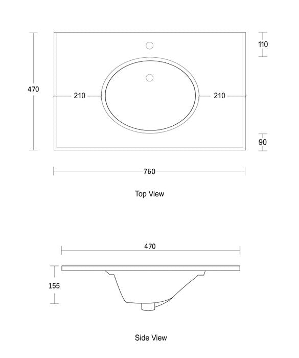 Engineering Stone TopCalacatta 750x460 with Oval Basin STLUX74CA