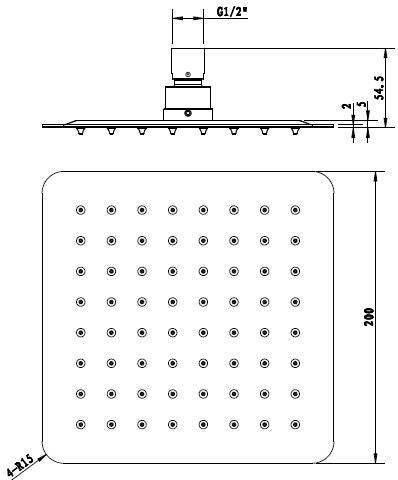 Taranto Square  Shower Head Square 200mm Matte Black TSSH8B