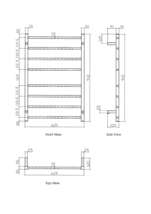 Heat Towel Rail 8 Bars Sq R B IS-08-2RB