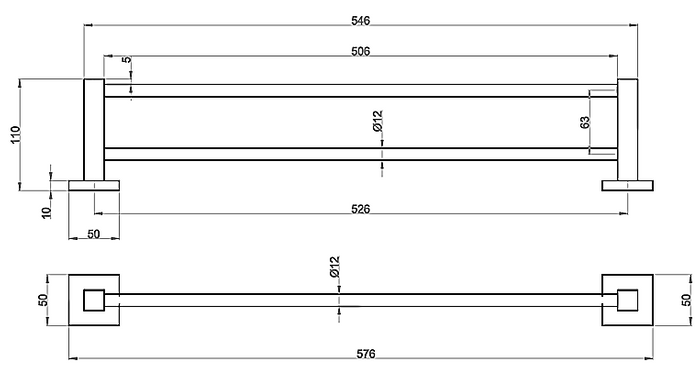 Builder Double Towel Bar 600 IS1212