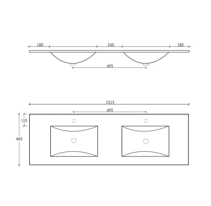 Ceramic Top Double Bowl 1500x460x170 CT154D