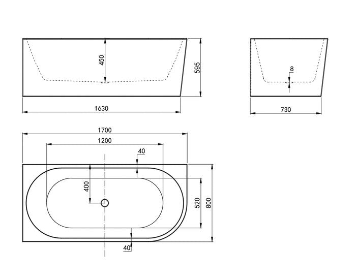 Left Corner Bathtub 1700x750x580 NF & Gloss White ICBT-1700L-NF