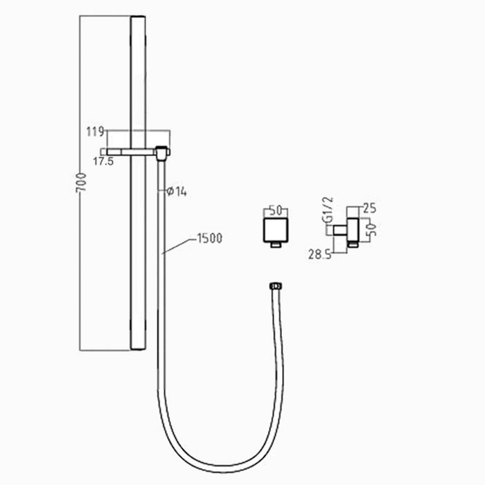 Pavia Shower Rail Brushed Nickel IPSRBN