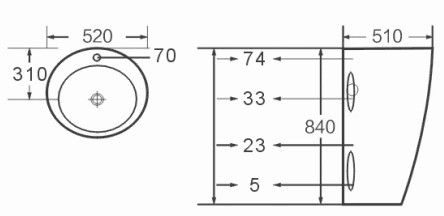 Frerstanding Oval Basin 520x510x840 IS1100