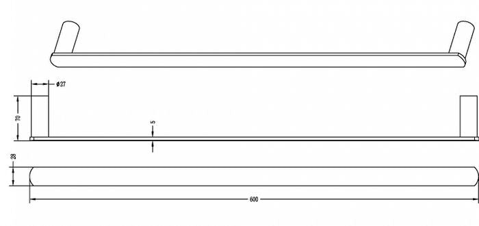 Vetto Single Towel Rail 600mm Brushed Nickel IS1711BN