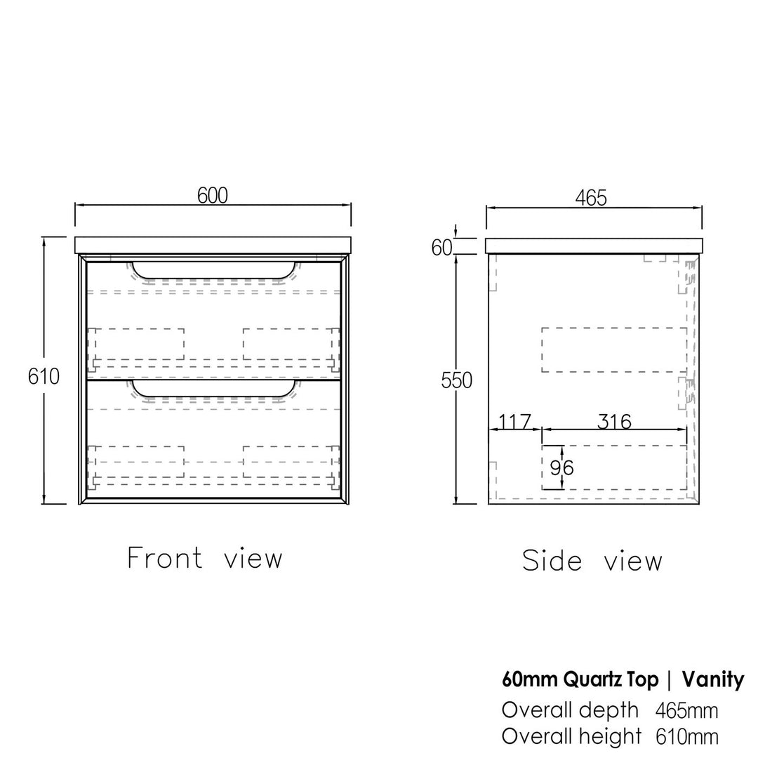 Black Oak Byron 600 Wall Hung Mont Blanc 60mm Top 12 O'clock Taphole BY600BST-60CA-12TH