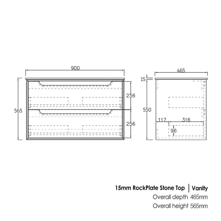 Natural Oak Byron 750 Wall Hung Mont Blanc Top No Taphole BY750NST-CA-NTH