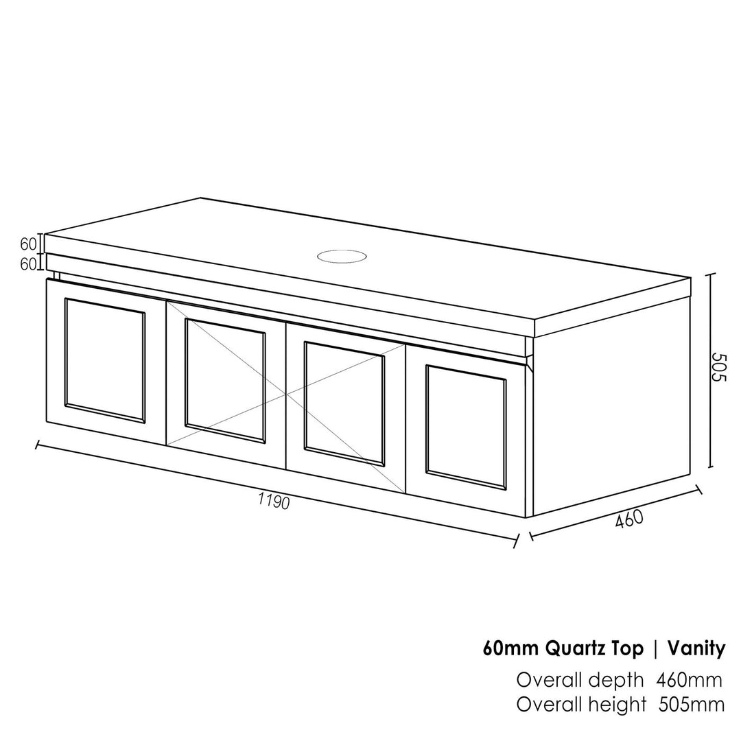 Satin White Hampton Mark II1200 Wall Hung Mont Blanc 60mm Top 12 O'clock Taphole HPM1200WST-60CA-12TH