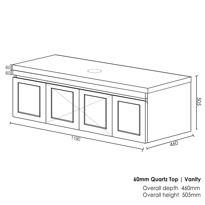 Satin White Hampton Mark II1200 Wall Hung Mont Blanc 60mm Top 12 O'clock Taphole HPM1200WST-60CA-12TH