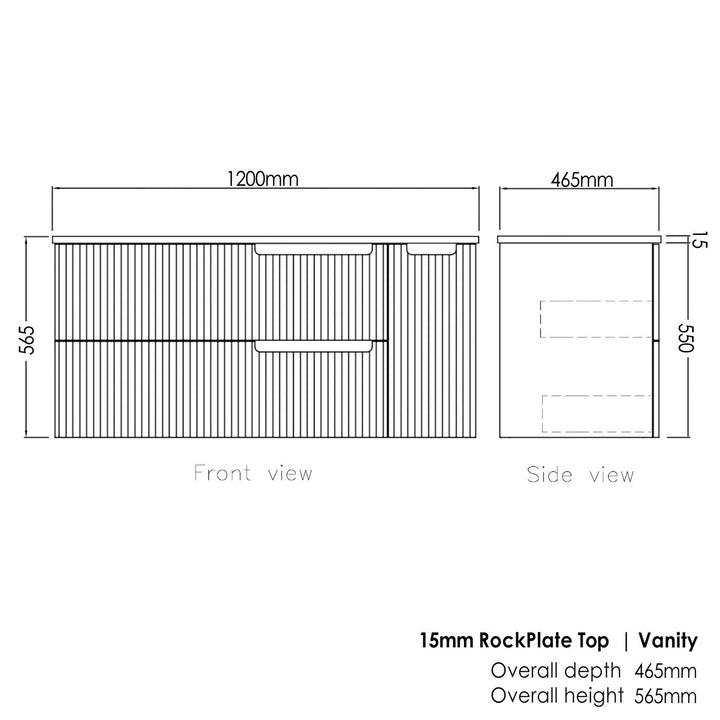 Satin White Noosa1200 Wall Hung Empire Black Top 10 O'clock Taphole NS1200WST-EB-10TH