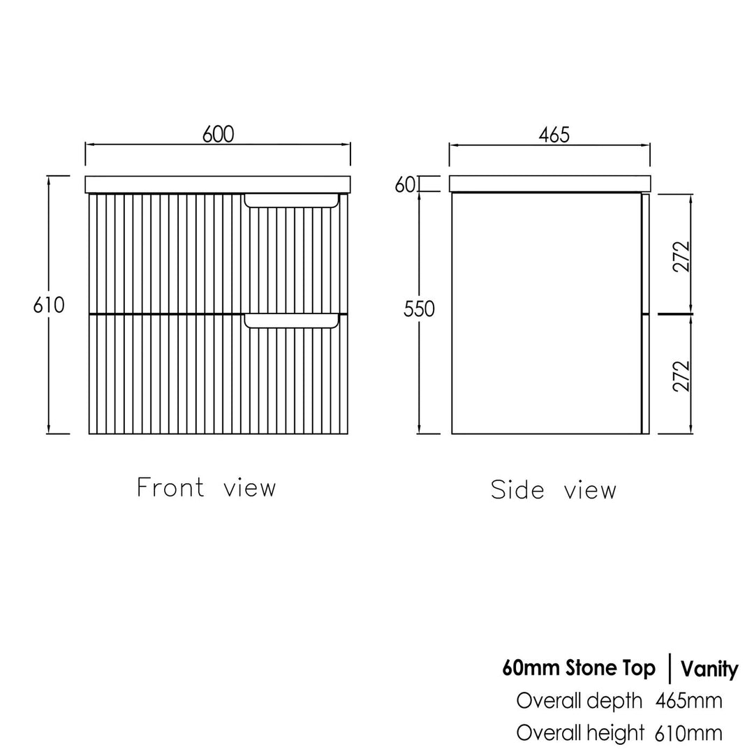 Satin White Noosa600 Wall Hung Mont Blanc 60mm Top 12 O'clock Taphole NS600WST-60CA-12TH