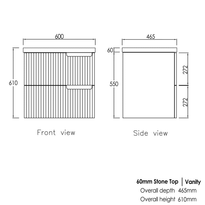 Satin White Noosa600 Wall Hung Mont Blanc 60mm Top No Taphole NS600WST-60CA-NTH