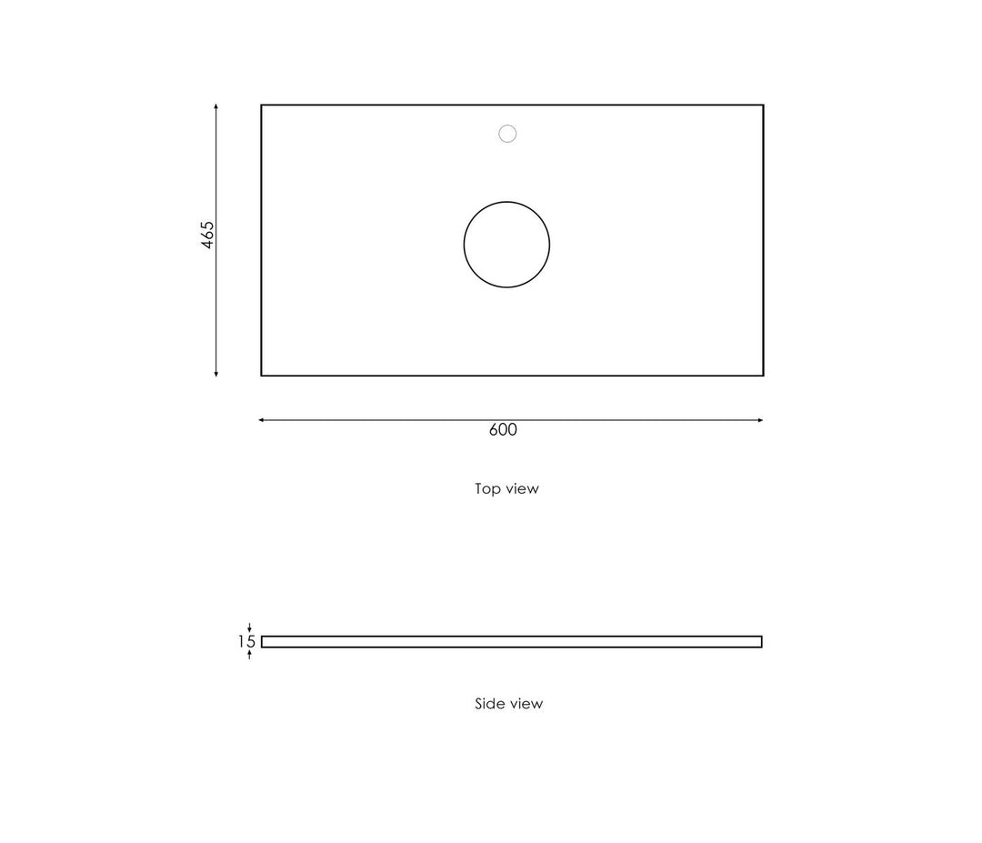 Satin White Noosa600 Wall Hung Empire Black Top 12 O'clock Taphole NS600WST-EB-12TH