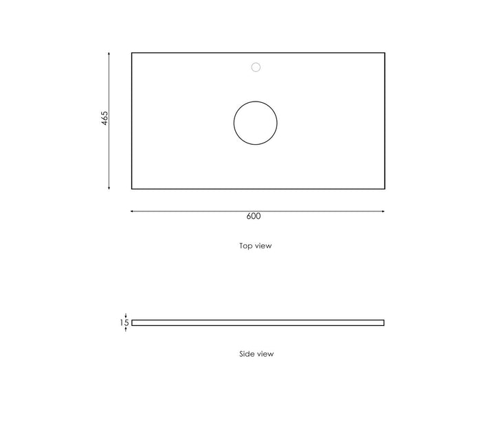 Satin White Noosa600 Wall Hung Empire Black Top 12 O'clock Taphole NS600WST-EB-12TH