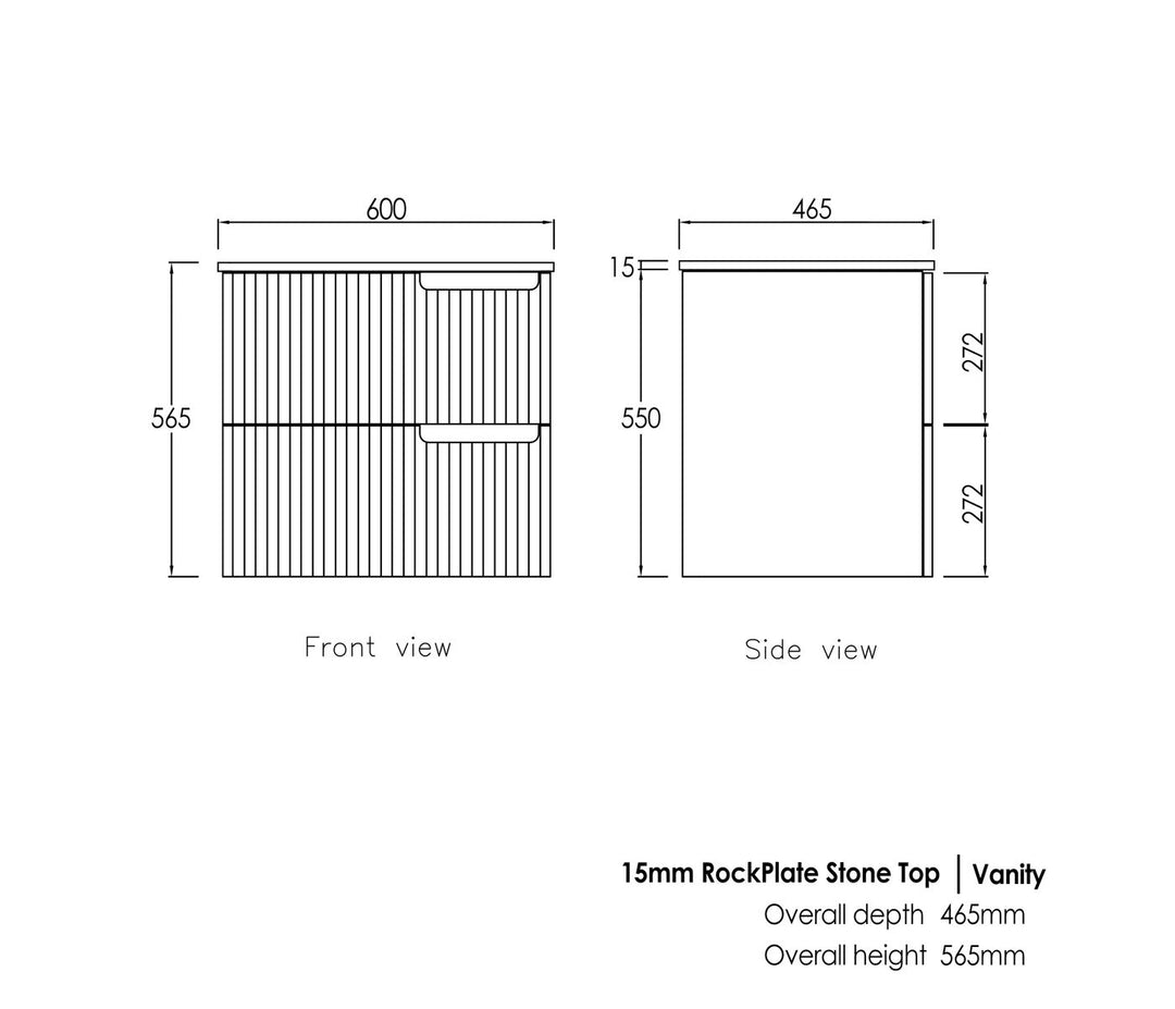 Satin White Noosa600 Wall Hung Empire Black Top 12 O'clock Taphole NS600WST-EB-12TH