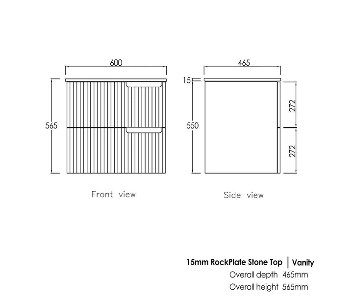 Satin White Noosa600 Wall Hung Empire Black Top 12 O'clock Taphole NS600WST-EB-12TH