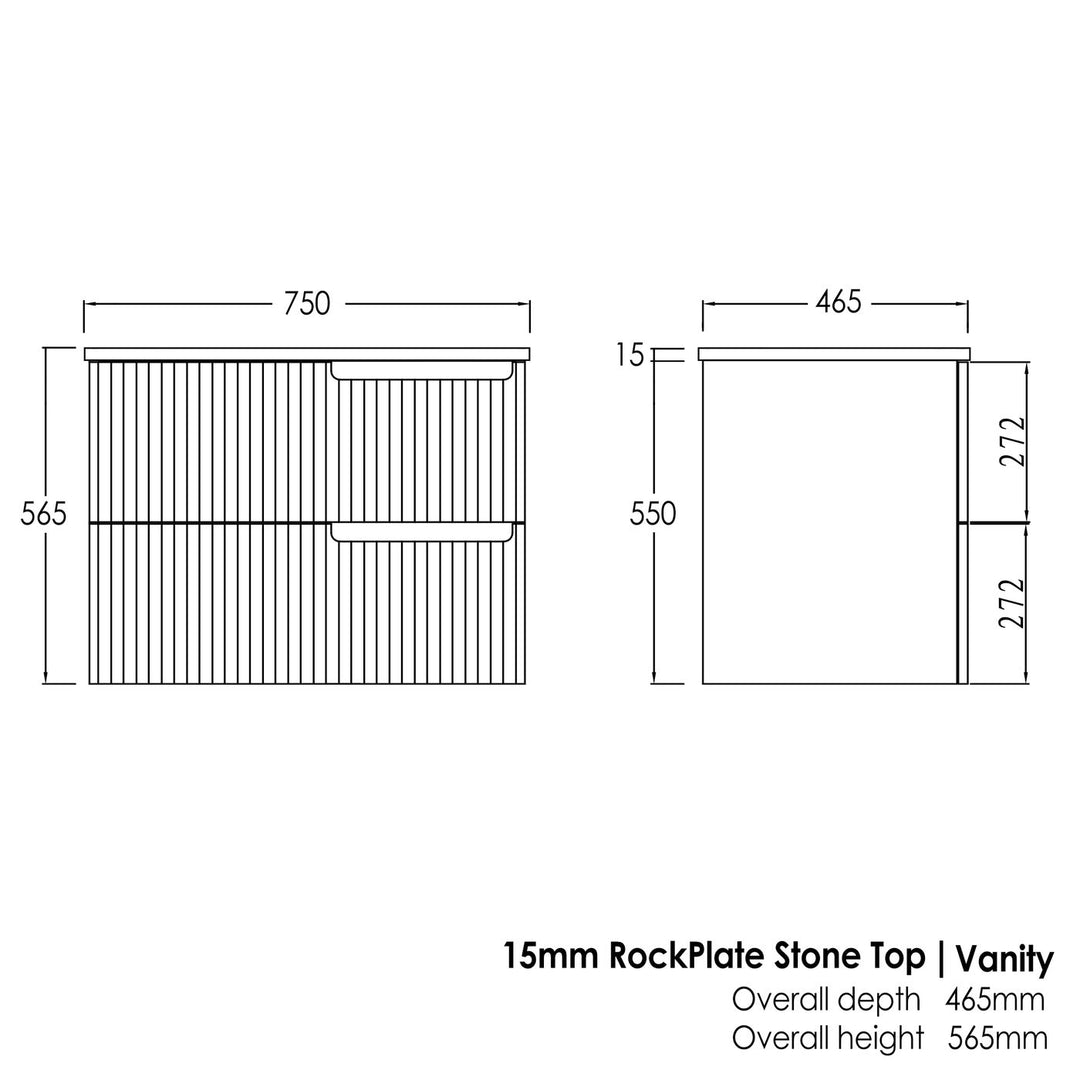 Satin White Noosa750 Wall Hung Empire Black Top 10 O'clock Taphole NS750WST-EB-10TH