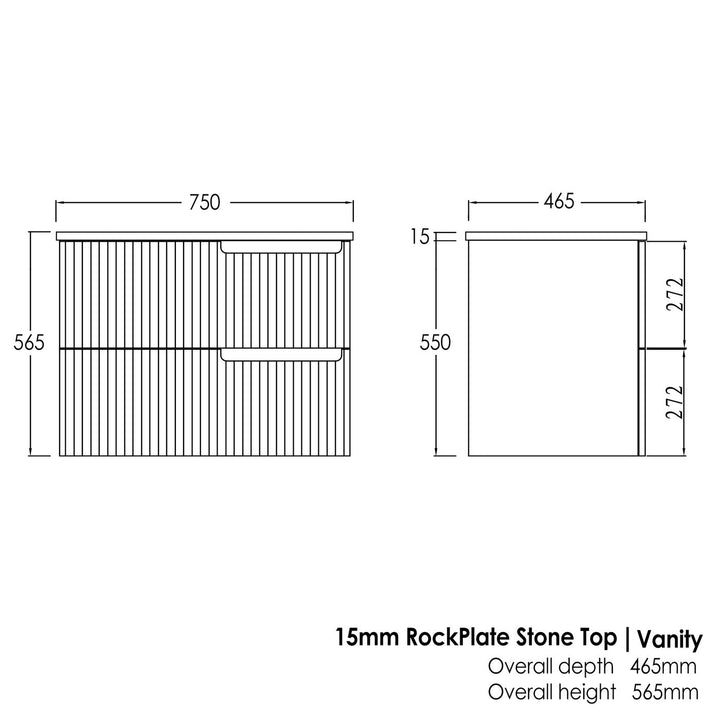 Satin White Noosa750 Wall Hung Empire Black Top 10 O'clock Taphole NS750WST-EB-10TH