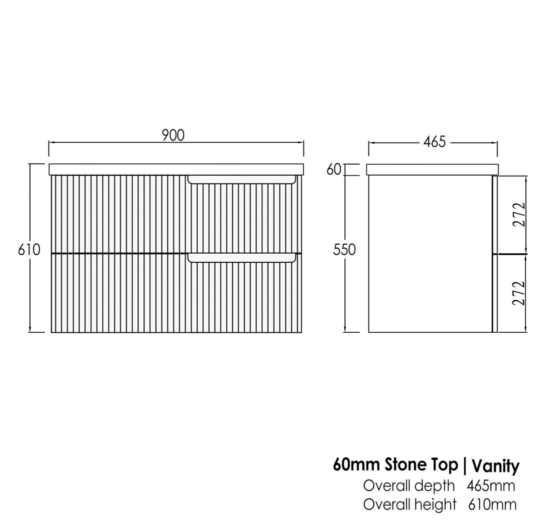 Satin White Noosa900 Wall Hung Mont Blanc 60mm Top No Taphole NS900WST-60CA-NTH