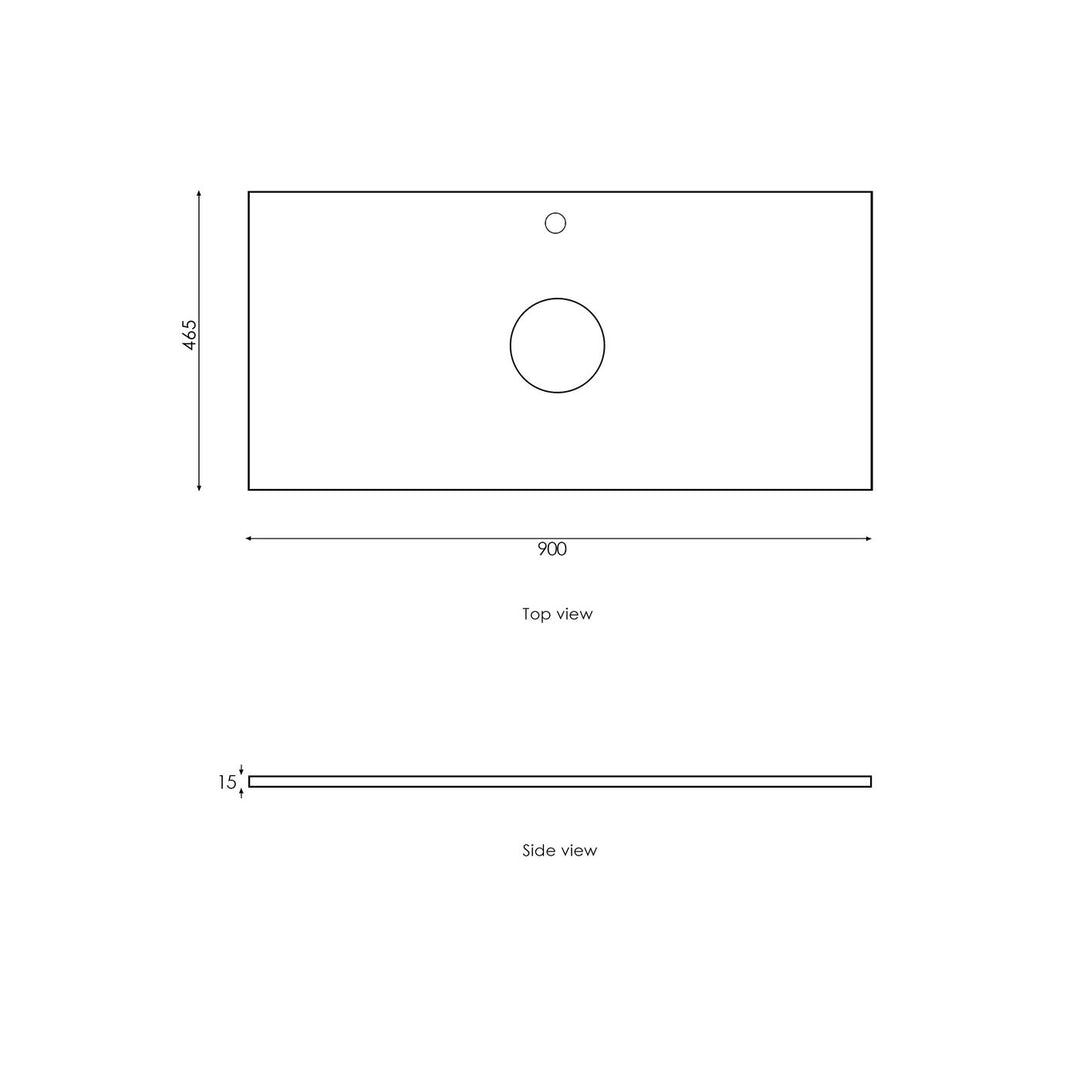 Satin White Noosa900 Wall Hung Empire Black Top 12 O'clock Taphole NS900WST-EB-12TH