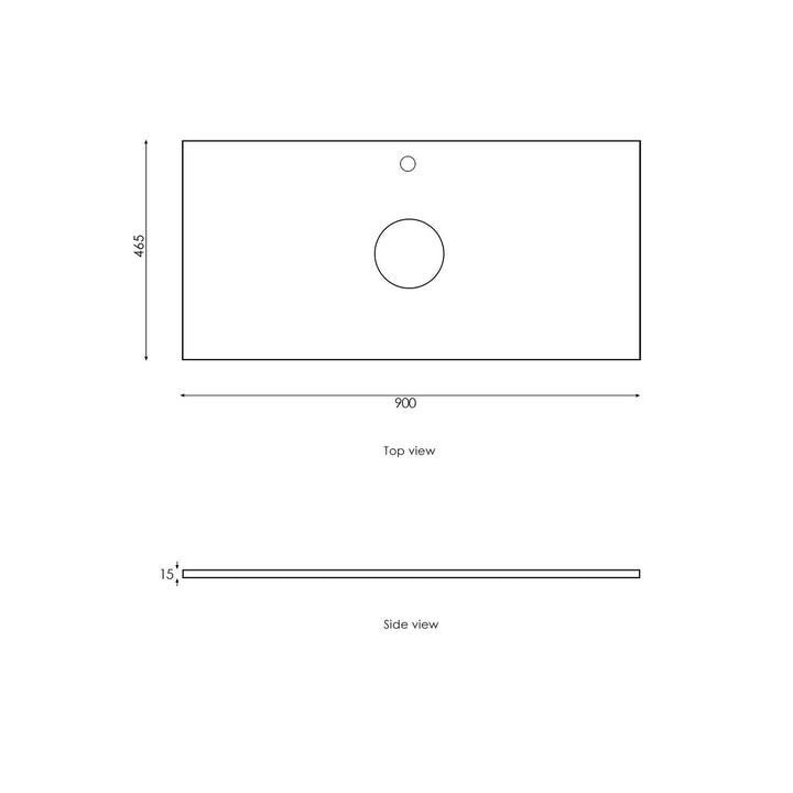 Satin White Noosa900 Wall Hung Empire Black Top 12 O'clock Taphole NS900WST-EB-12TH